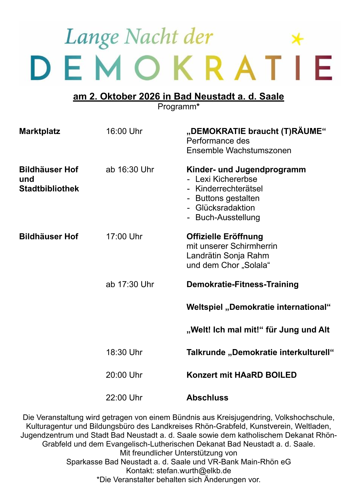 Es ist der Programmablauf mit Zeitplan abgebildet.