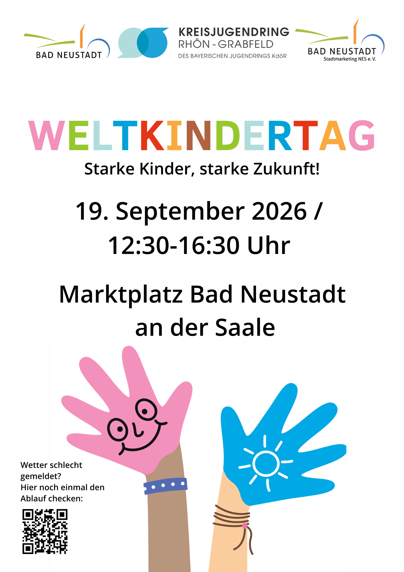 Der Flyer weist auf den Weltkindertag hin. Das Motto des Weltkindertages ist in diesem Jahr folgendes: Kinderrechte - Bausteine für Demokratie!